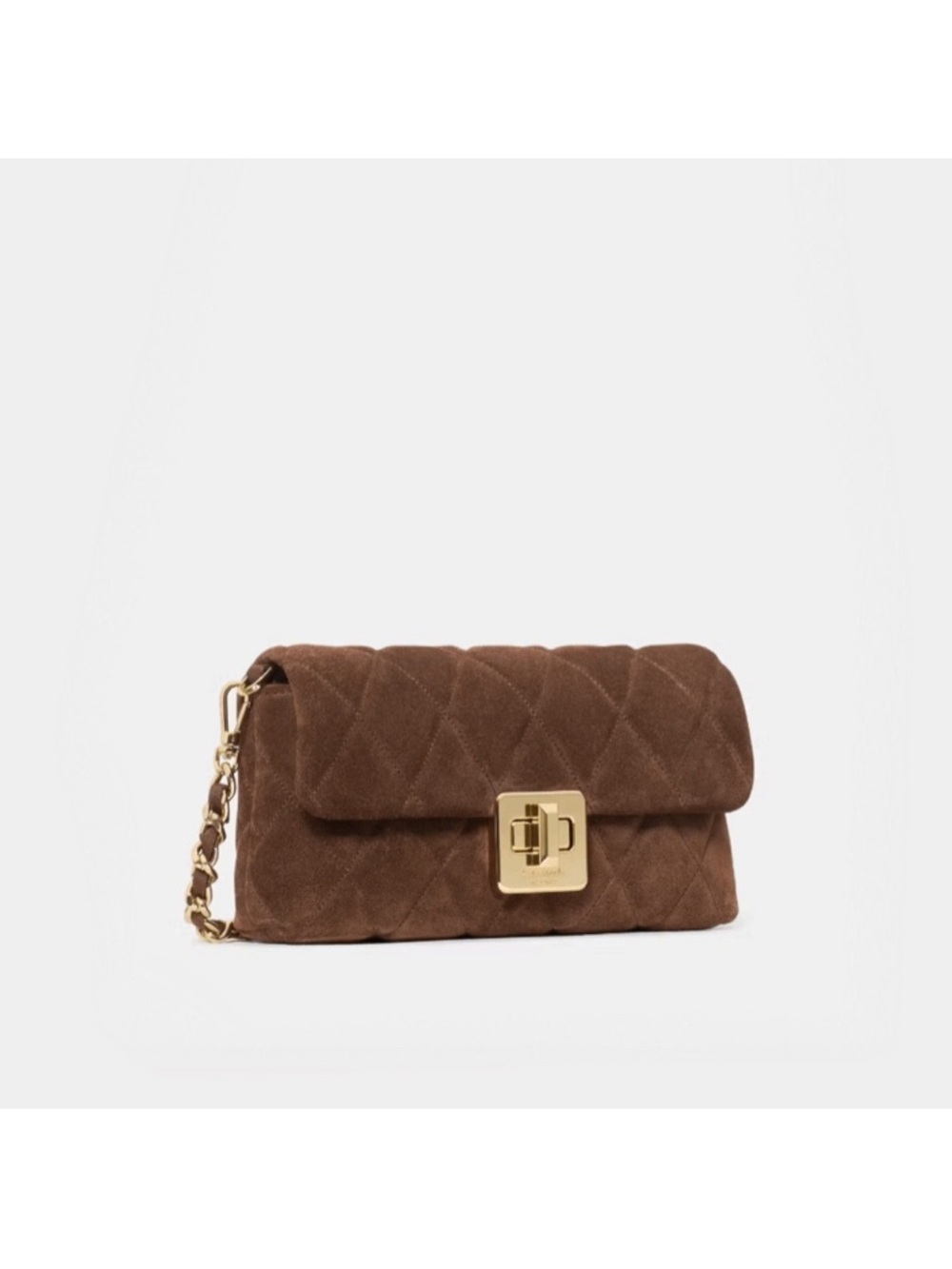 kate spade Quilted Suede Shoulder Bag in Chocolate Brown with Gold Hardware